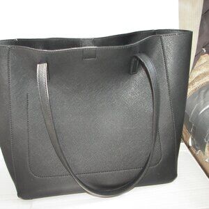 Lovevook black dual strap faux leather medium/small tote bag gold-toned accents